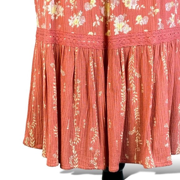 Maurices Top Womans Sz XS Coral Floral Sleeveless Peplum Crochet Lace Trim Tunic - Picture 5 of 13